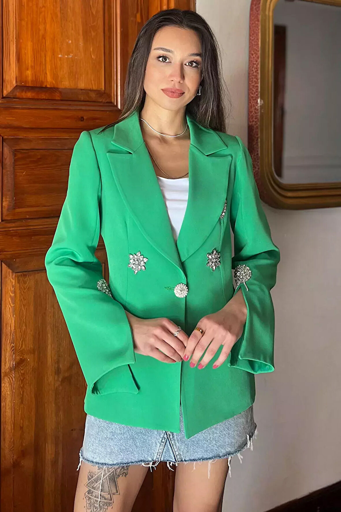 Taş İşlemeli Kadın Blazer Ceket