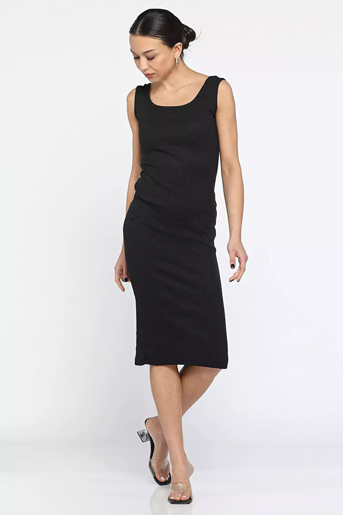 Kaşkorse Kare Yaka Askılı Elbise