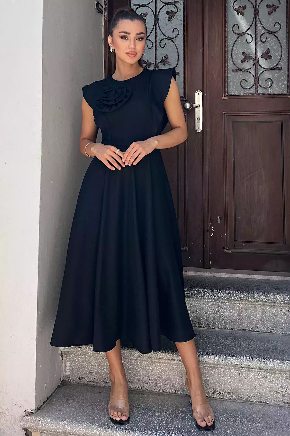 Gül Detaylı Kadın Elbise