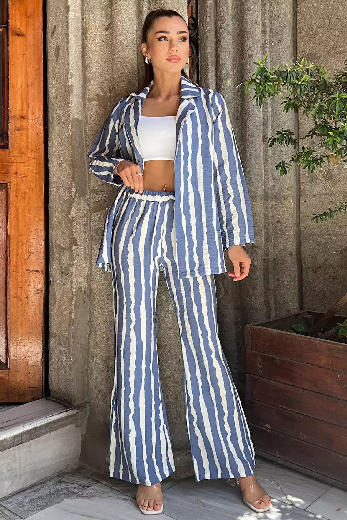 Zebra Desen Ceket Pantolon Kadın İkili Takım