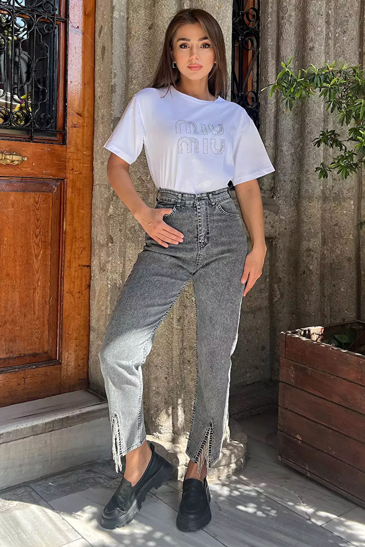 Paça Yırtmaçlı Likralı Kadın Jean Kot Pantolon