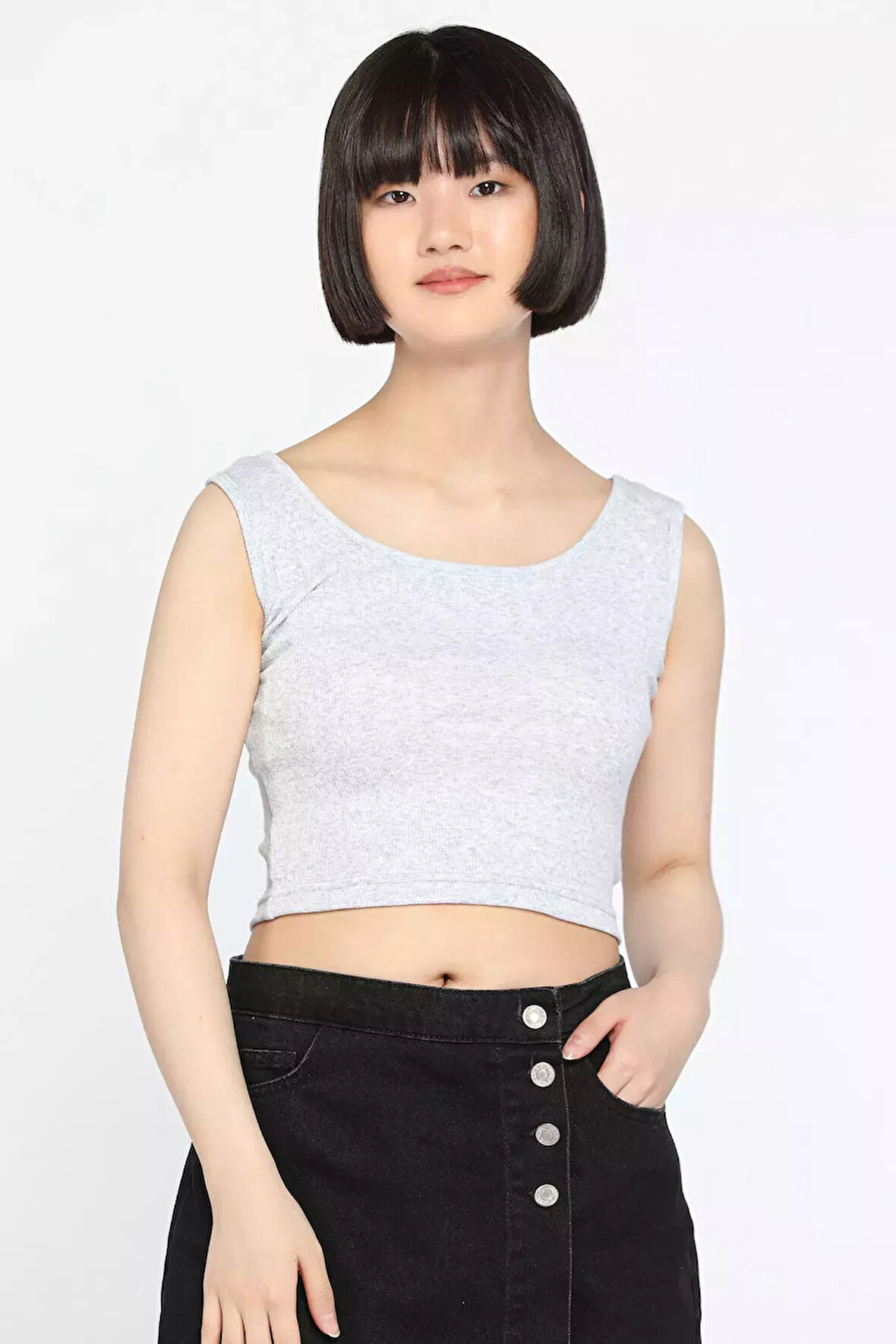 Kalın Askılı Likralı Kadın Kaşkorse Crop Tops Bluz