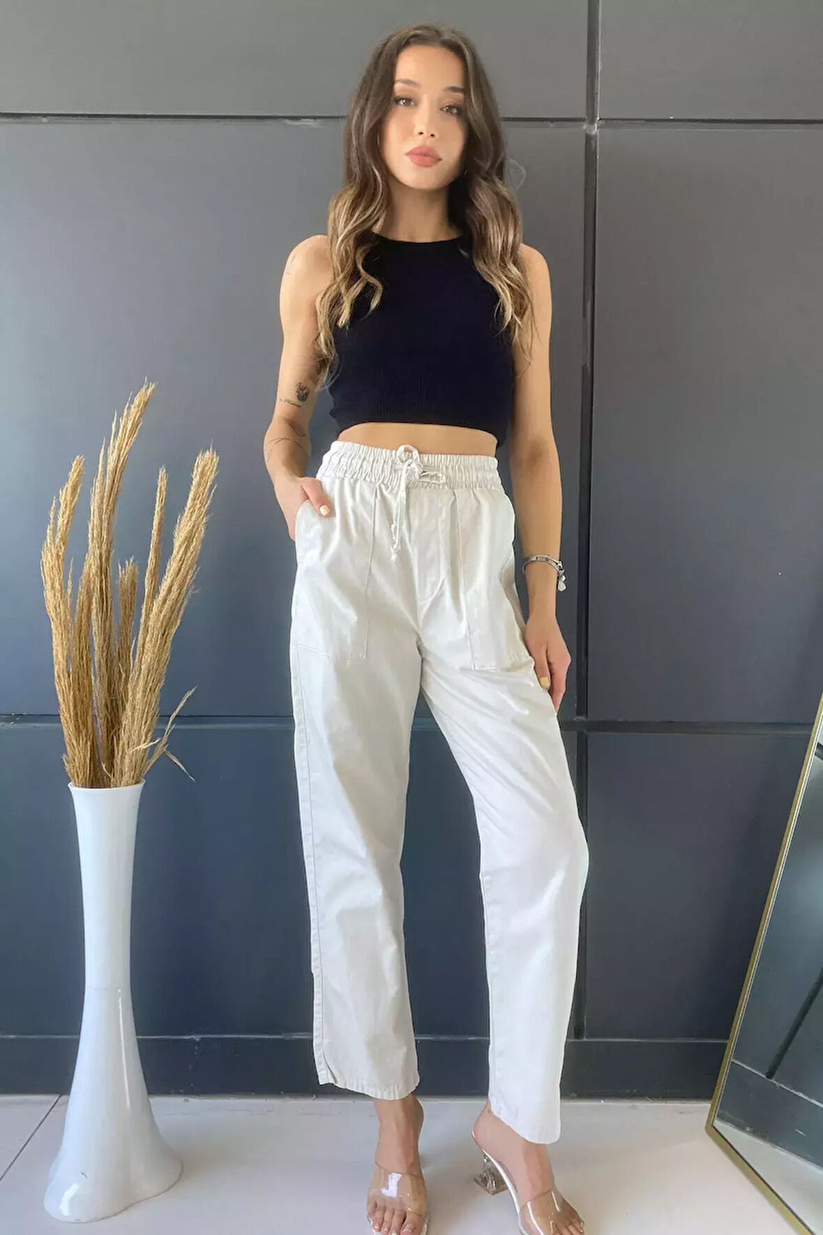 Yüksek Bel Cepli Kadın Pantolon