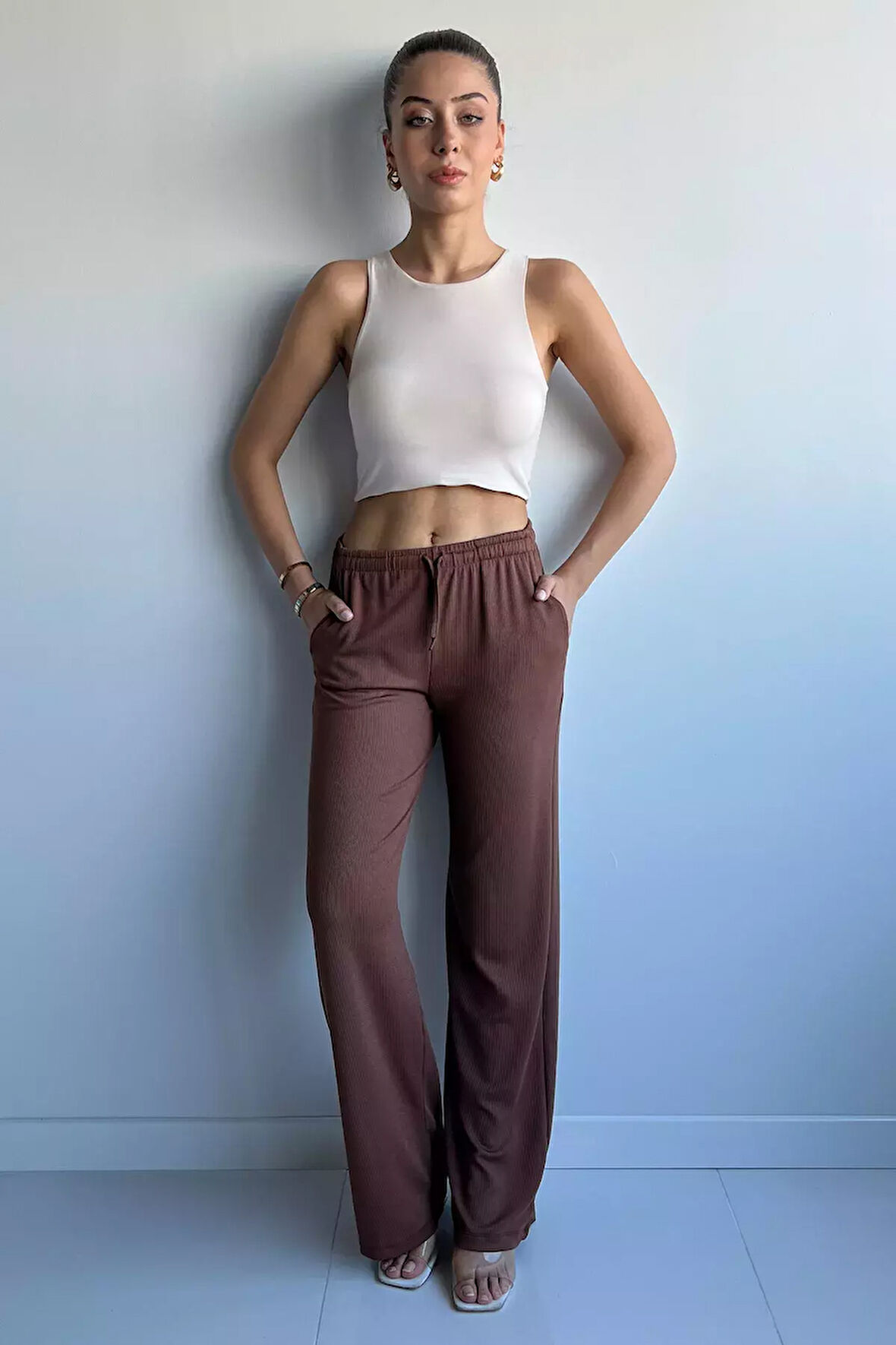 Fitilli Boru Paça Kadın Pantalon