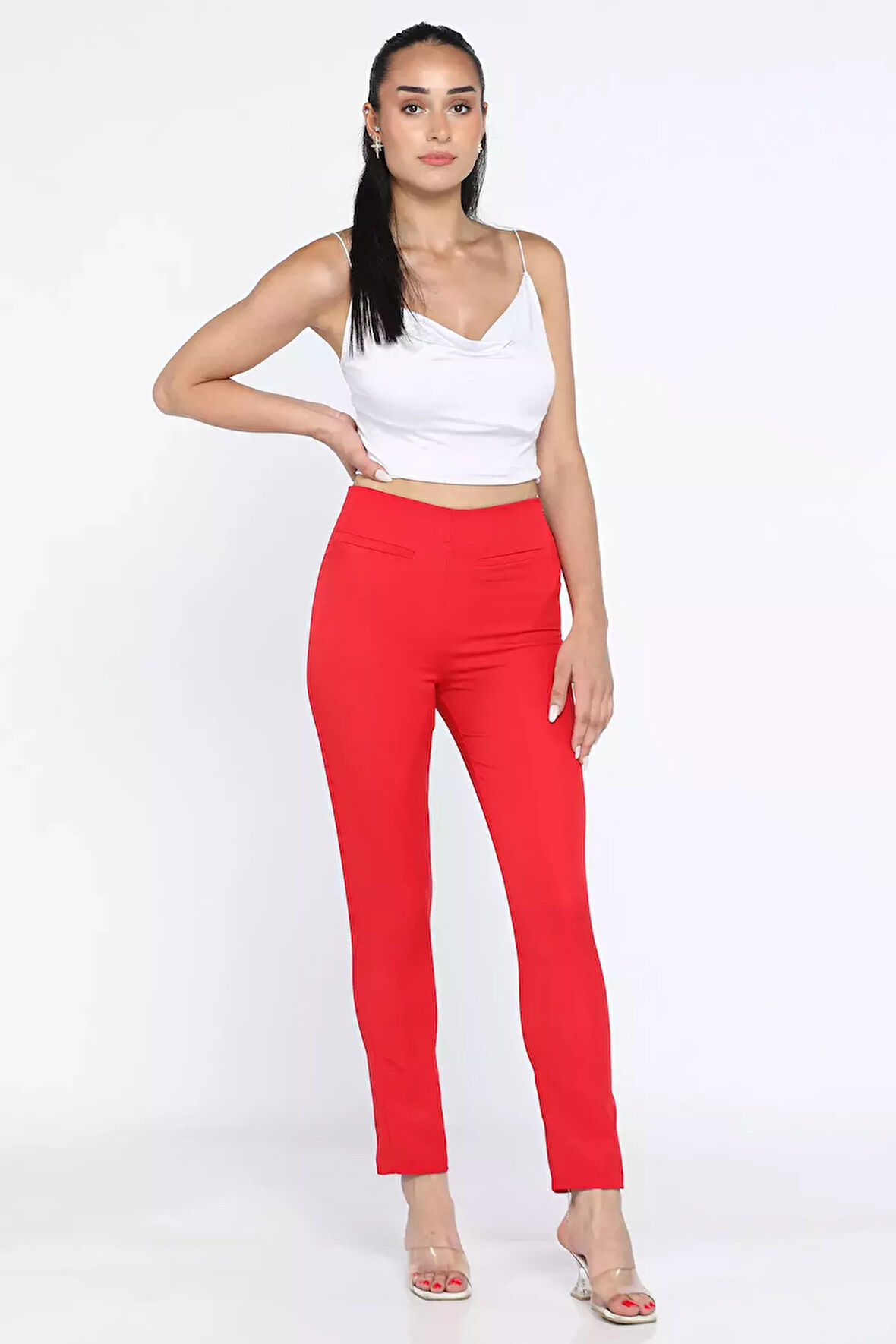 Ön Sahte Cepli Kadın Pantolon