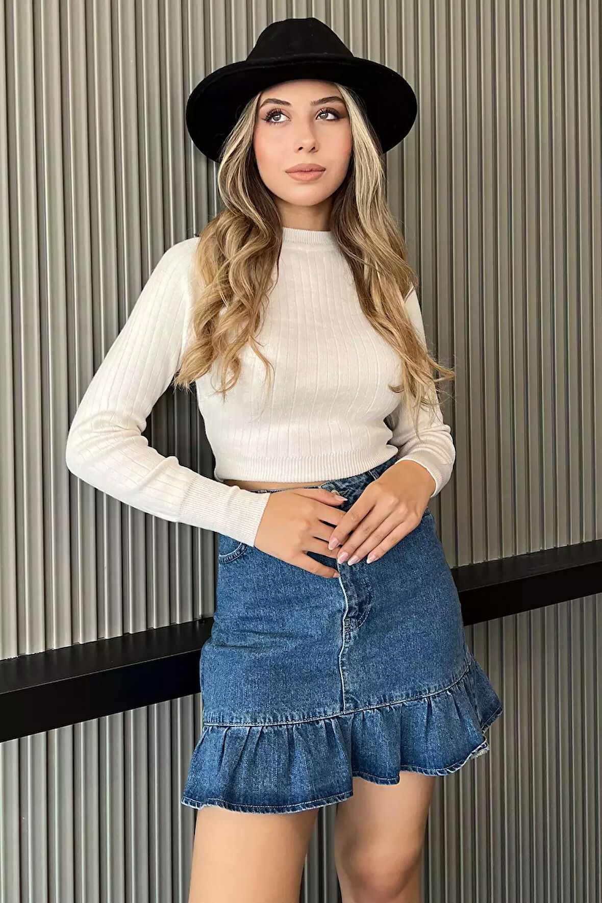 Fitilli Crop Triko Kazak