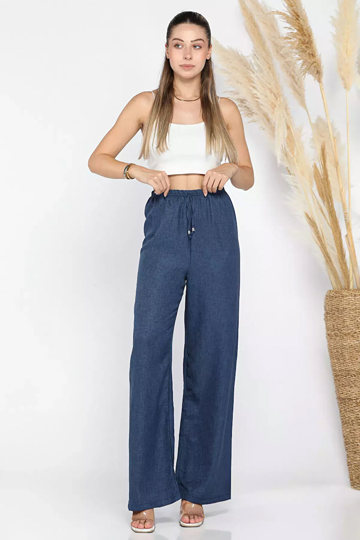 Kadın Bel Lastikli Bol Paça Pantolon