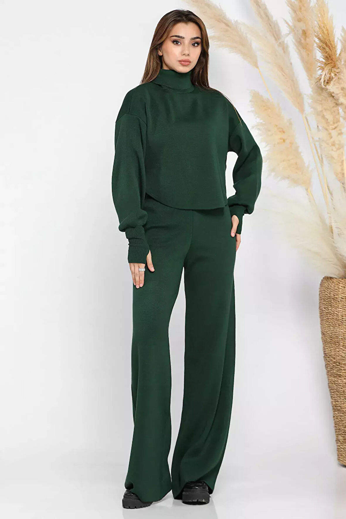 Crop Kazak Pantolon Triko İkili Takım