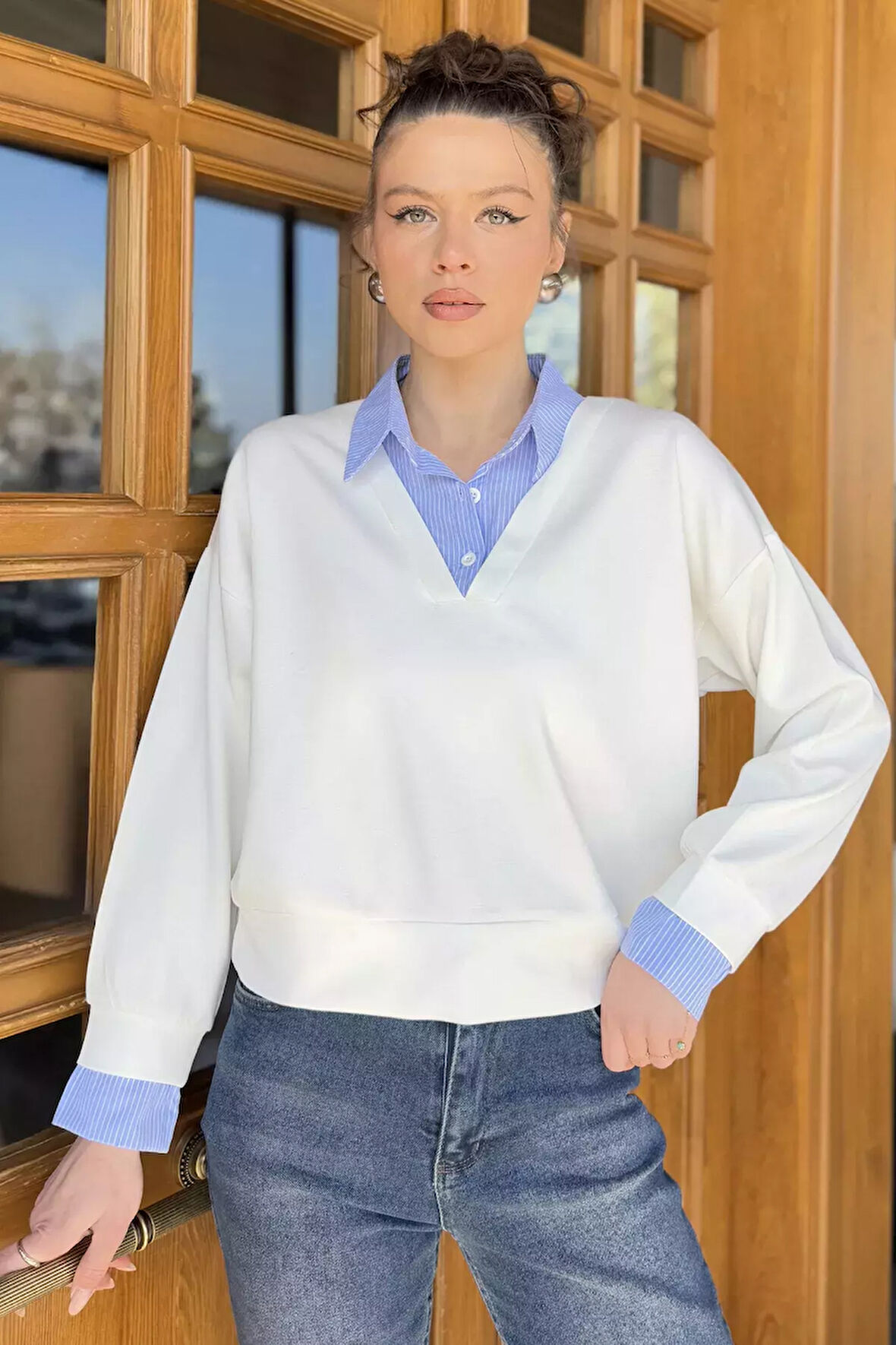 Kadın Gömlek Garnili Sweatshirt