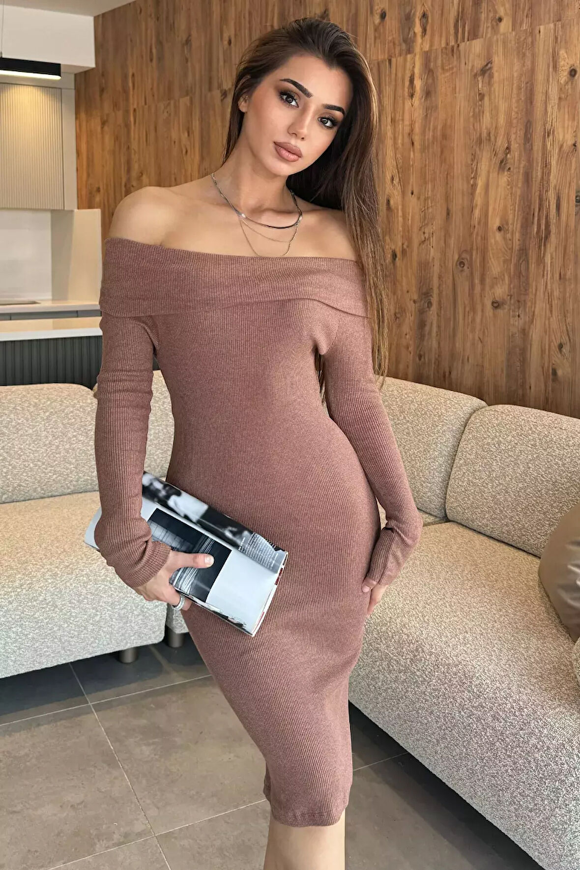 Madonna Yaka Uzun Kol Kaşkorse Elbise