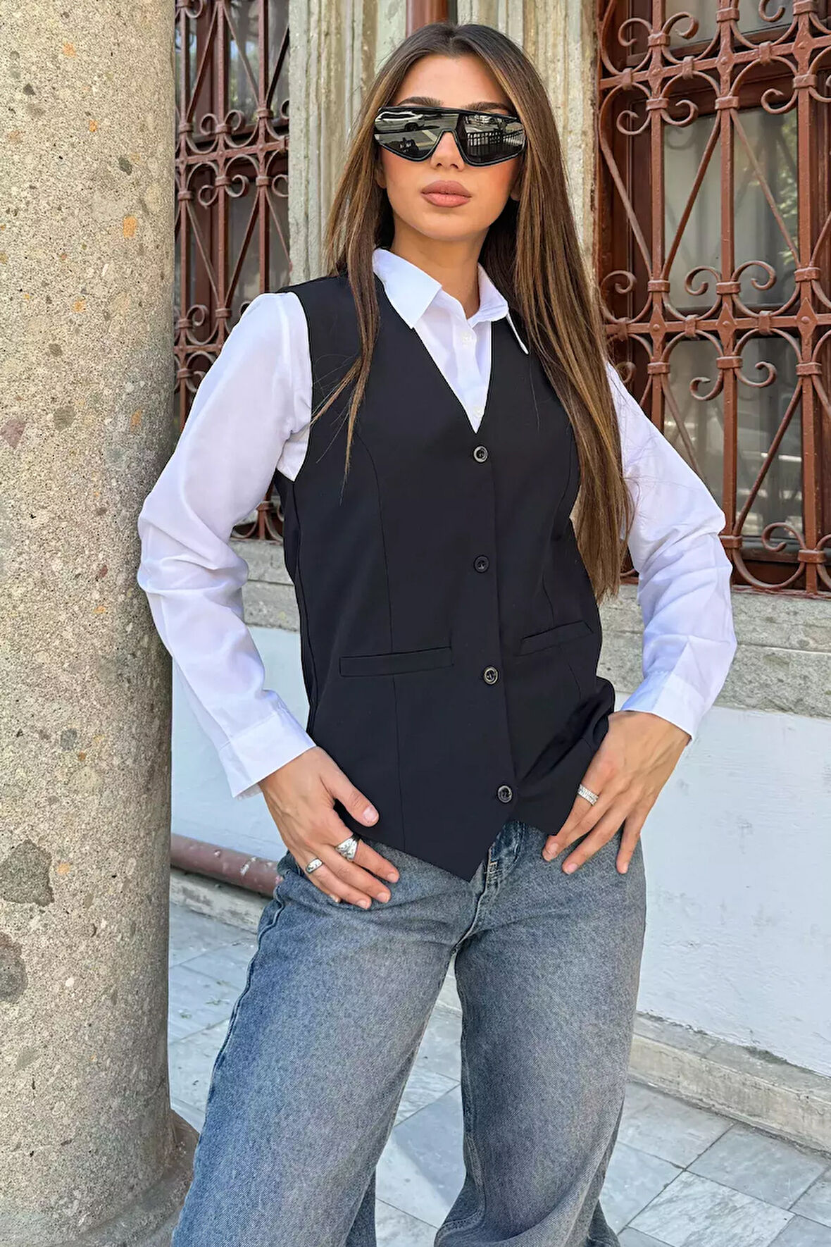 Kadın Yelek Gömlek İkili Takım