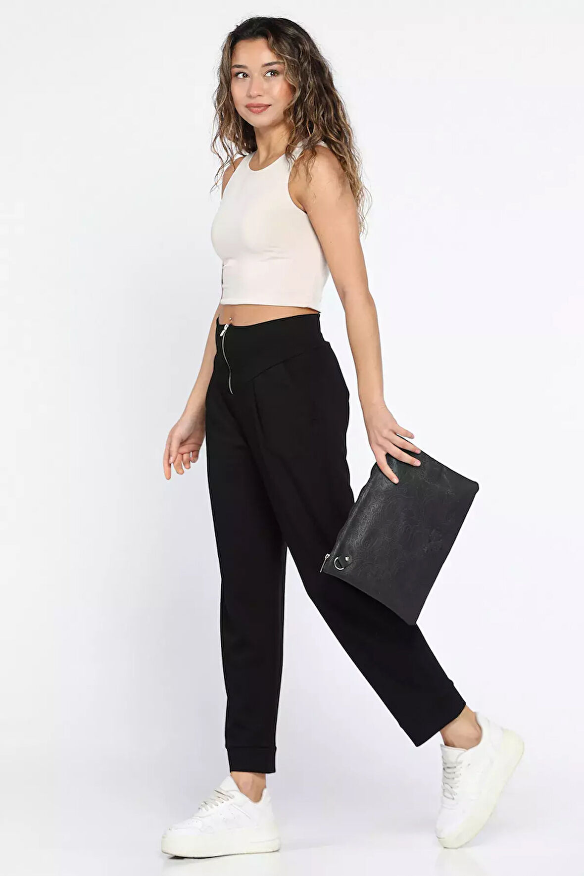 Kadın Pile Detaylı Fermuarlı Pantolon