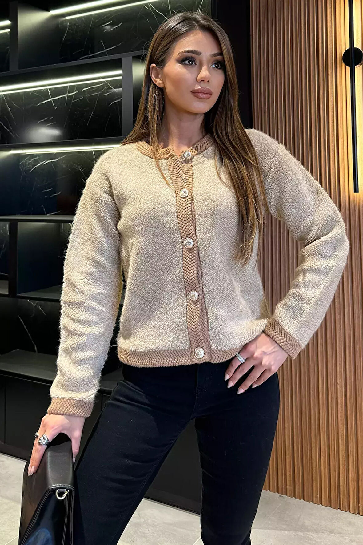 Düğmeli Kadın Triko Ceket