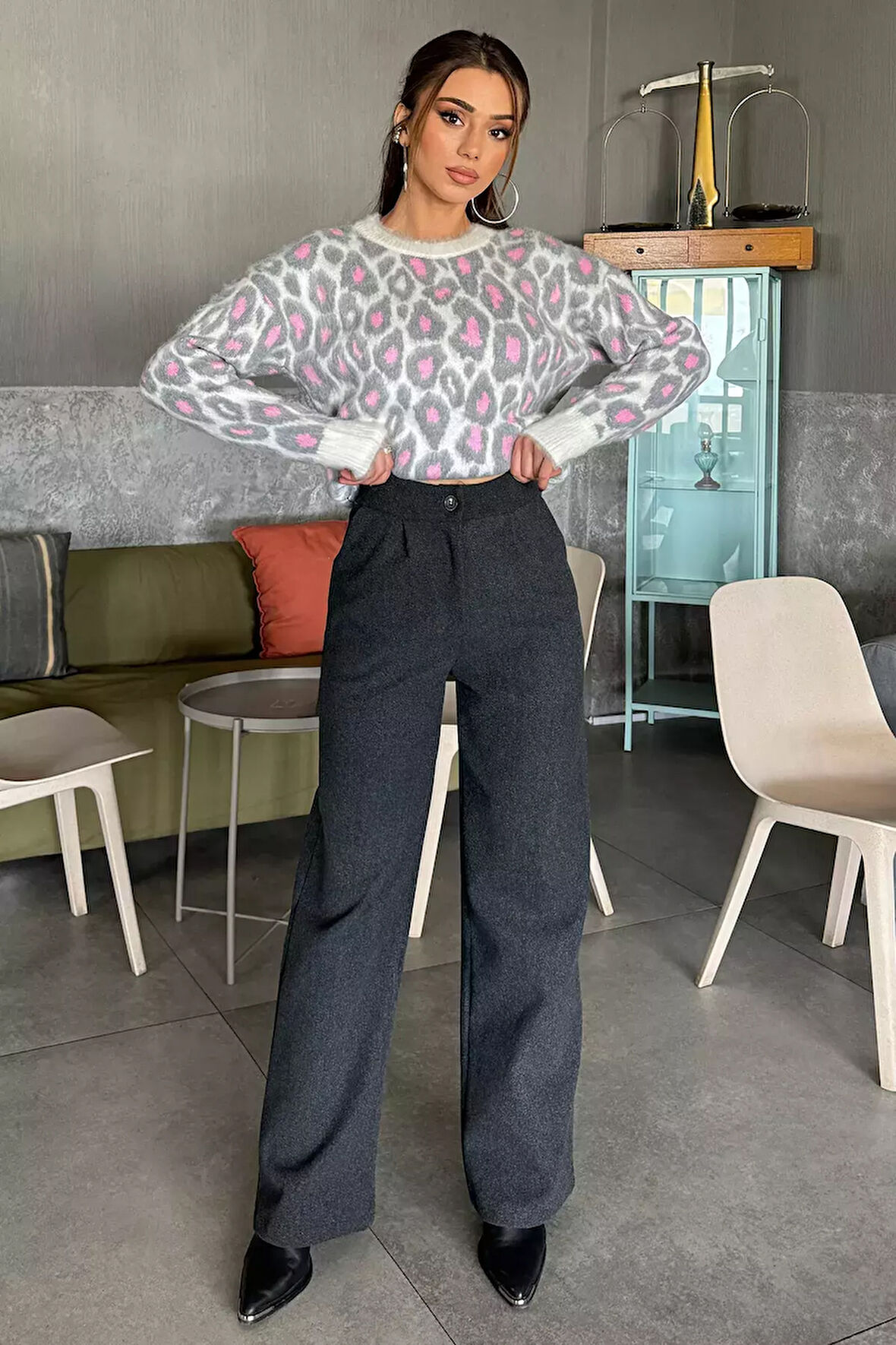 Kadın Kaşe Bol Paça Pantolon