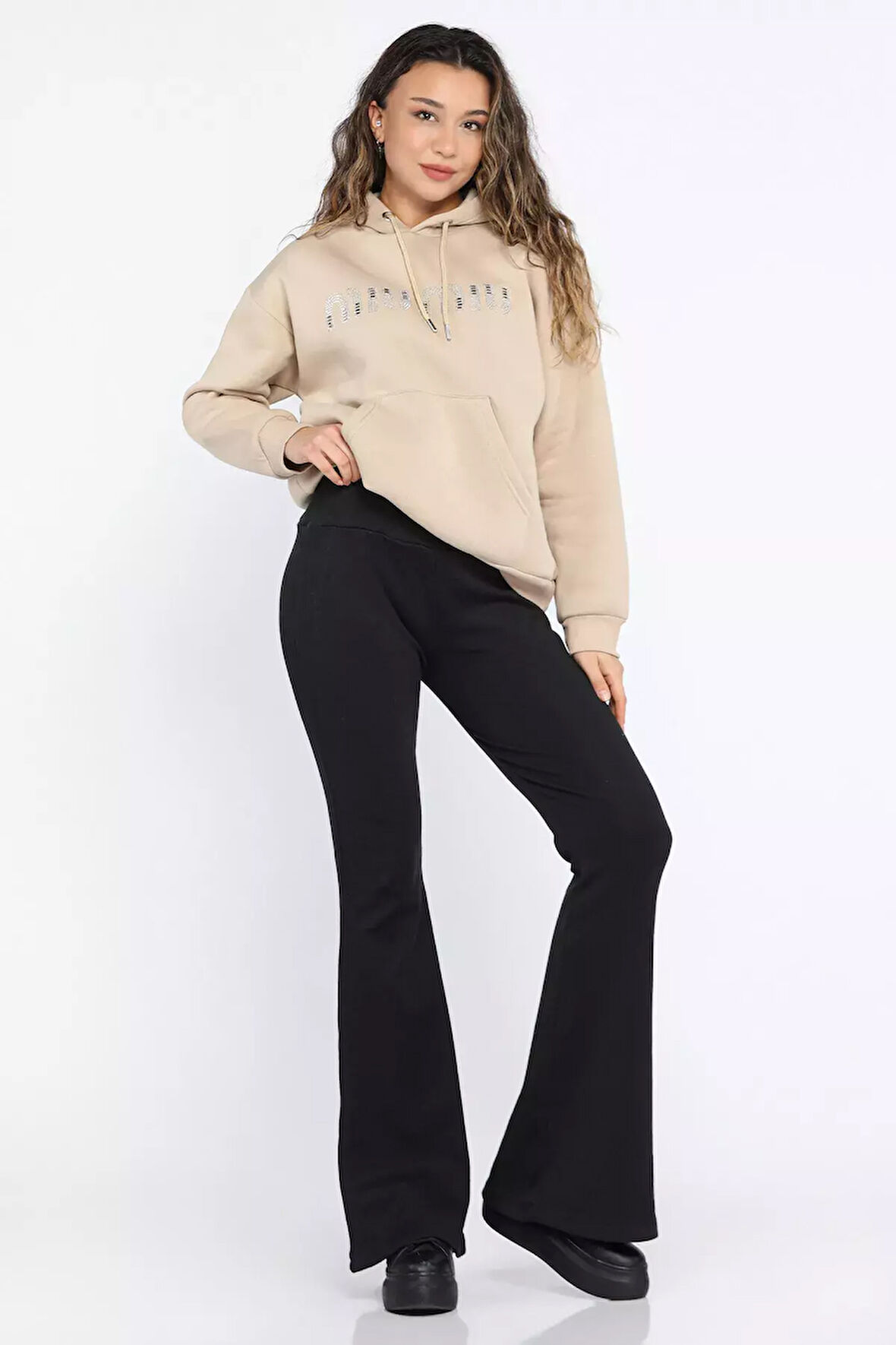 Kadın Yüksel Bel İspanyol Paça Pantolon