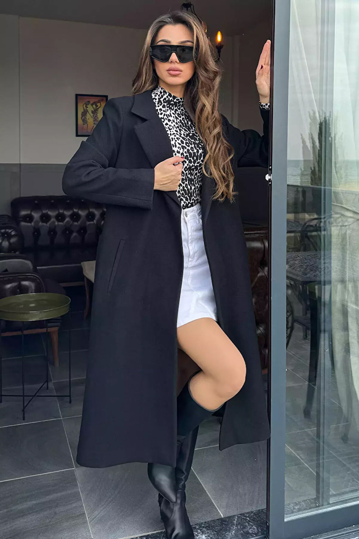 Kadın Astarlı Kuşaklı Kaşe Kaban