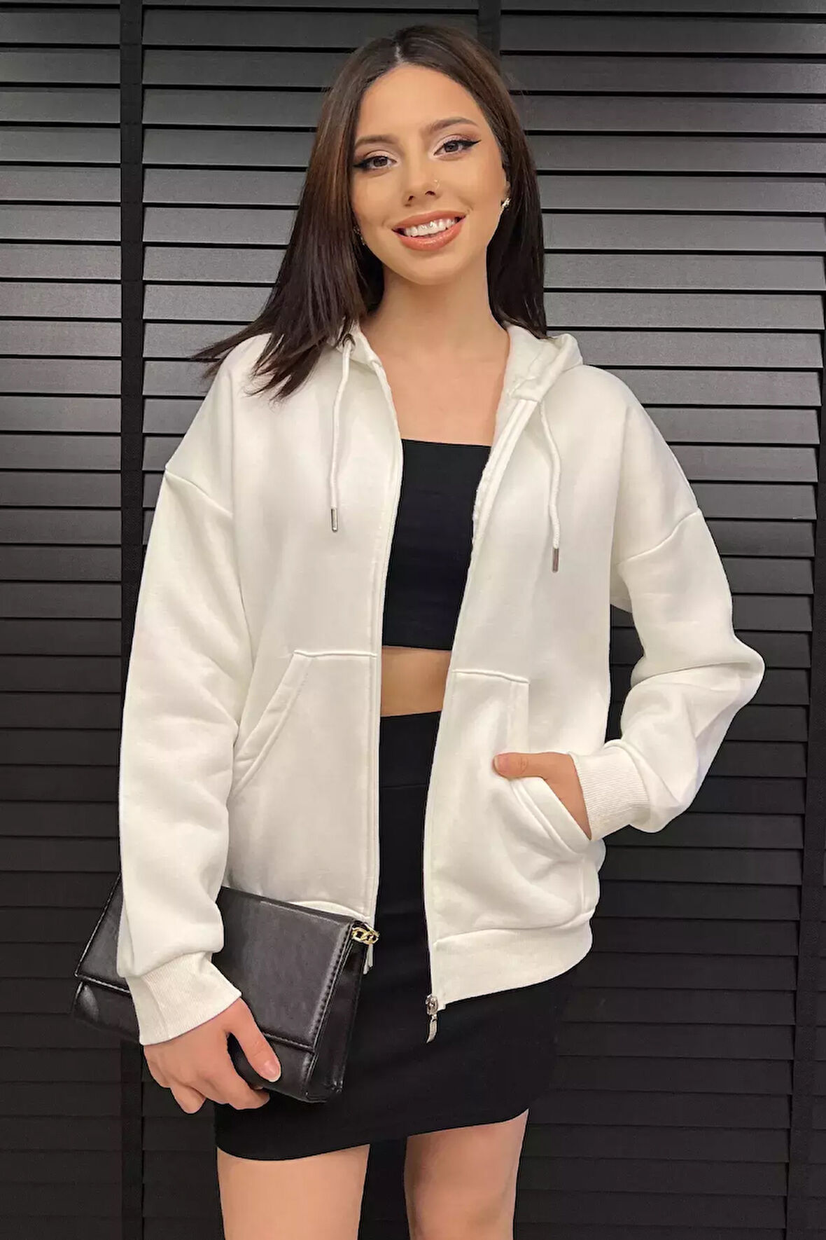 Kapüşonlu Üç İplik Şardonlu Kadın Sweatshirt