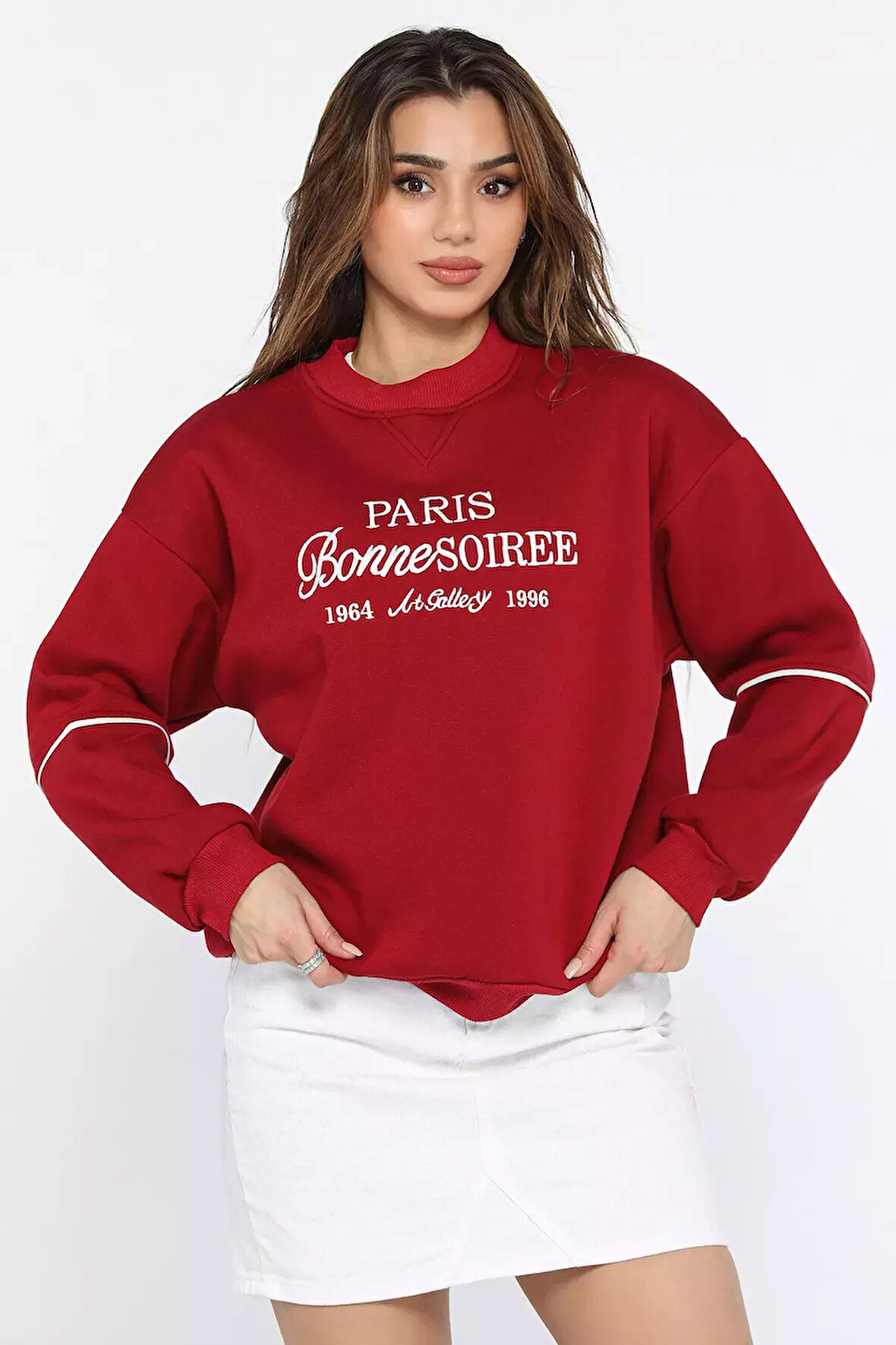 Kadın Üç İplik Şardonlu Nakışlı Sweatshirt
