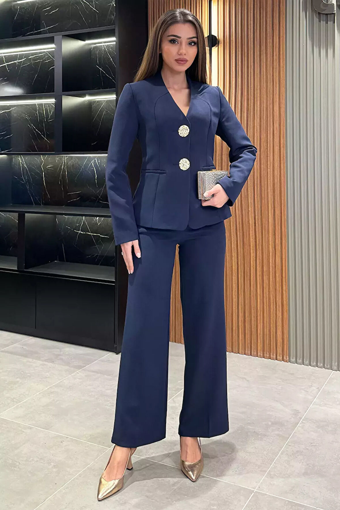 Düğme Detaylı Ceket Pantolon İkili Takım