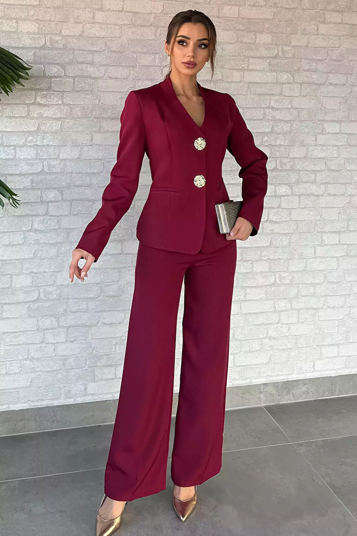 Düğme Detaylı Ceket Pantolon İkili Takım