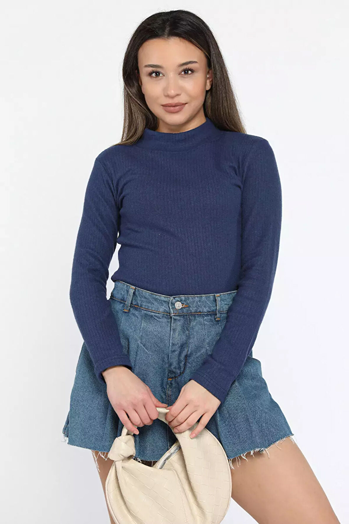 Yarım Balıkçı Yaka Fitilli Body Bluz