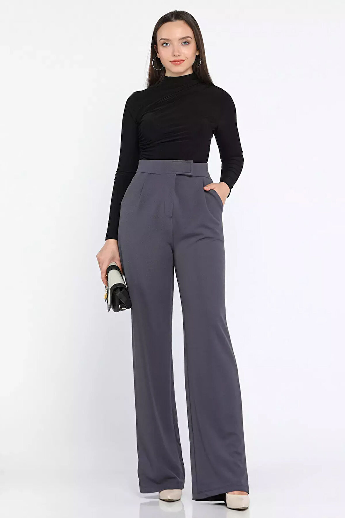 Kadın Yüksek Bel Cırtlı Bol Paça Palazzo Pantolon