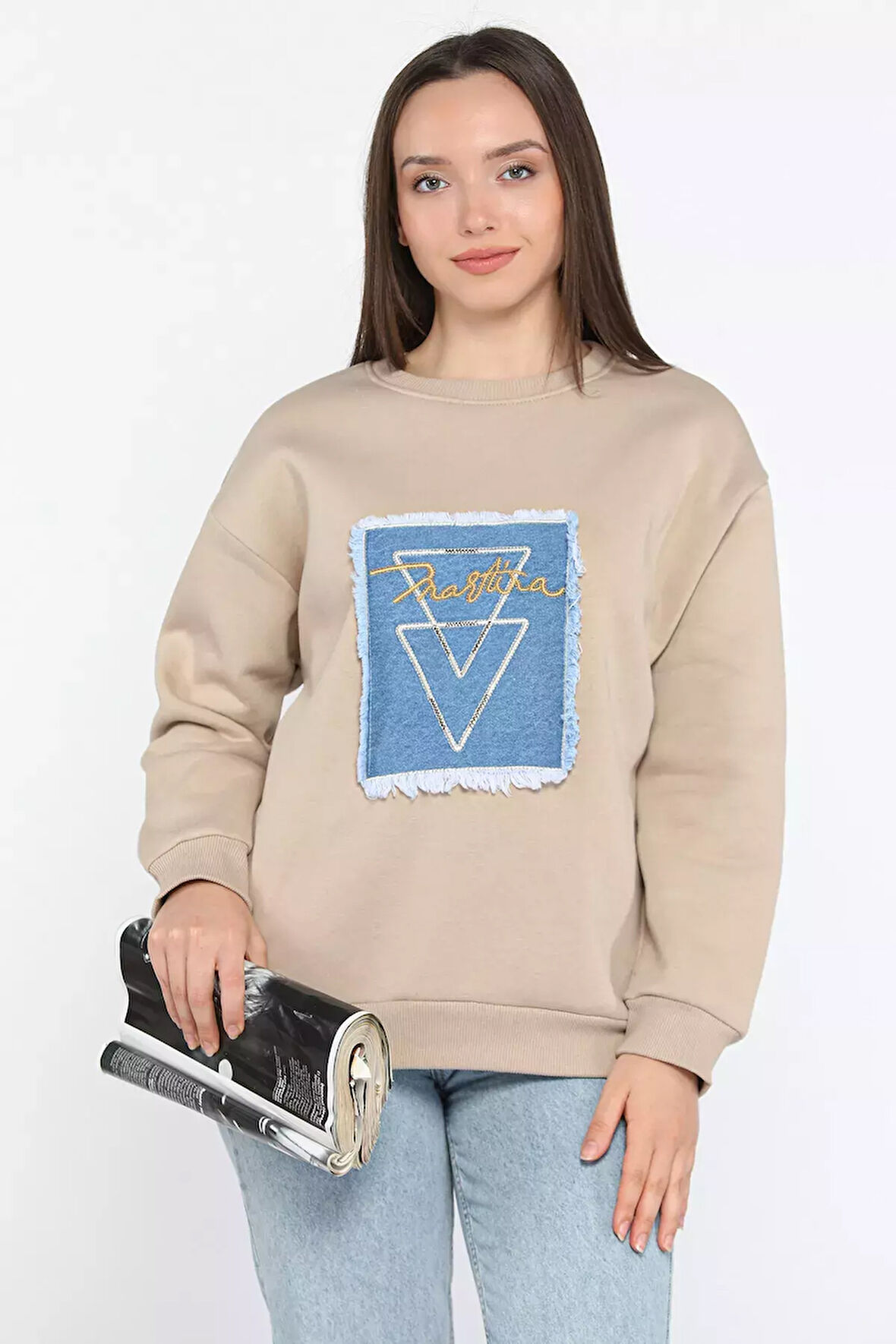 Kadın Bisiklet Yaka Üç İplik Şardonlu Sweatshirt