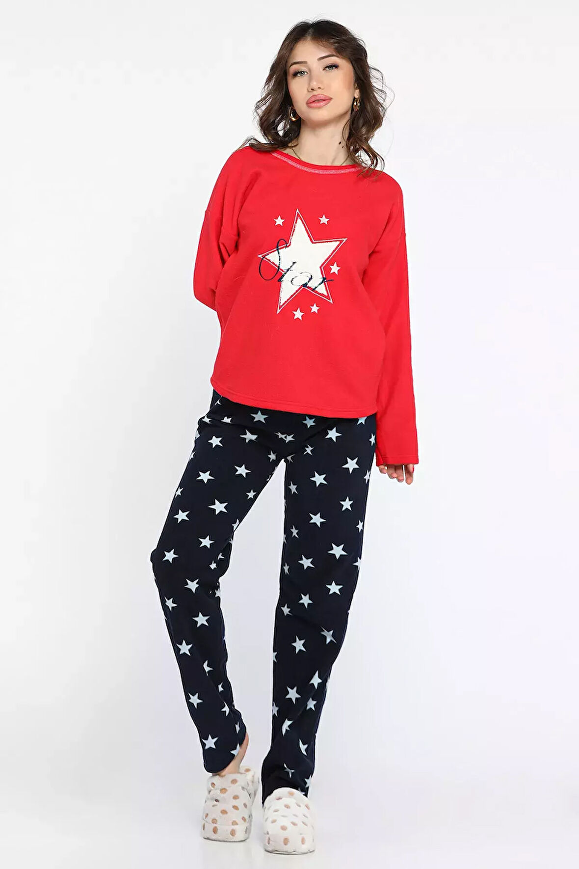 Baskılı Polar Kadın Pijama Takımı