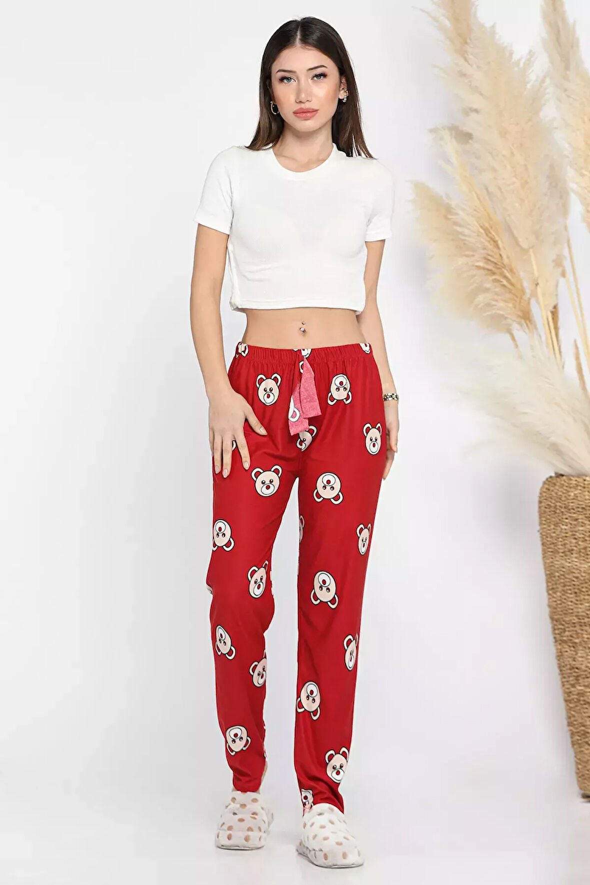 Kadın Desenli Süet Pijama Altı