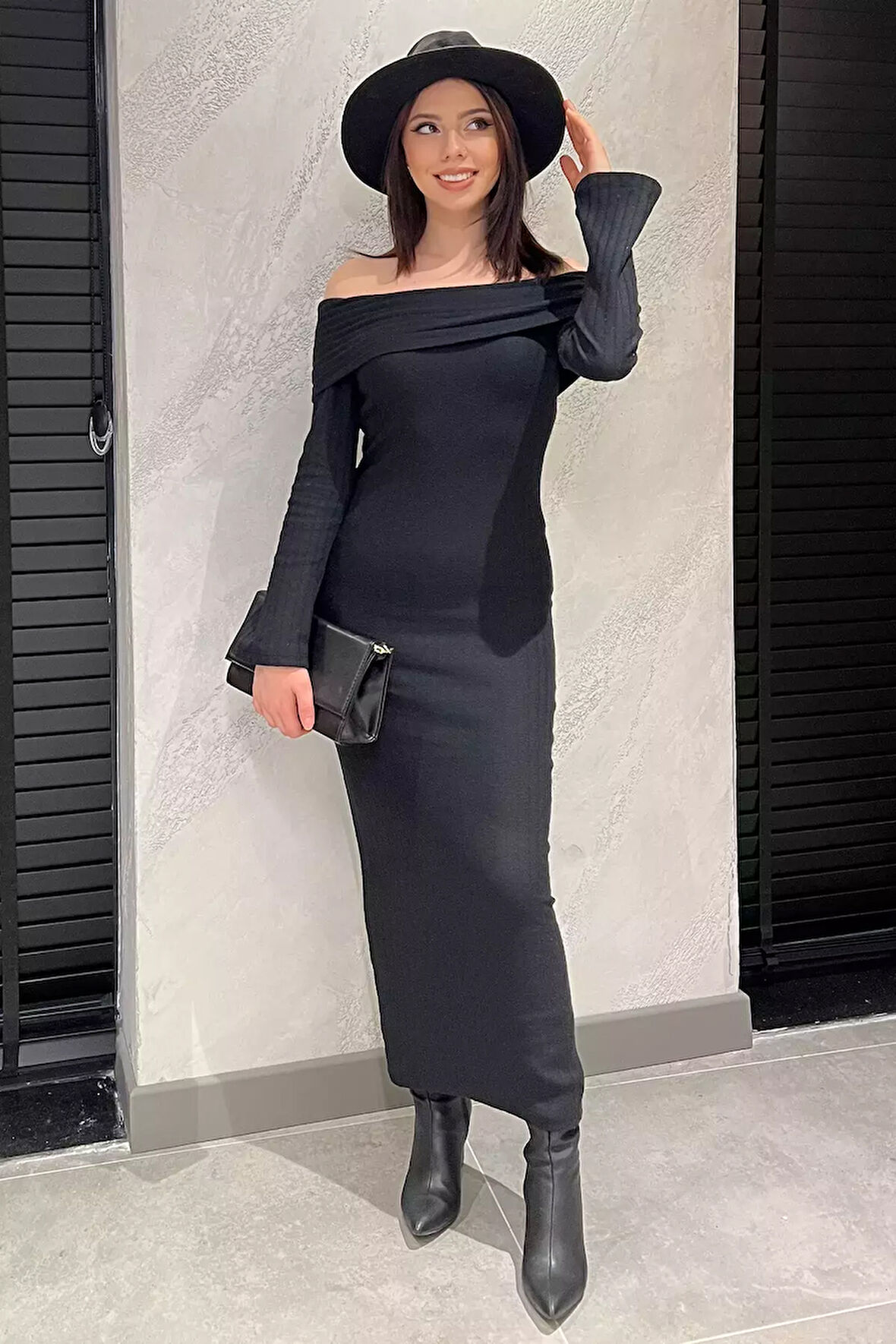 Madonna Yaka Kadın Uzun Elbise
