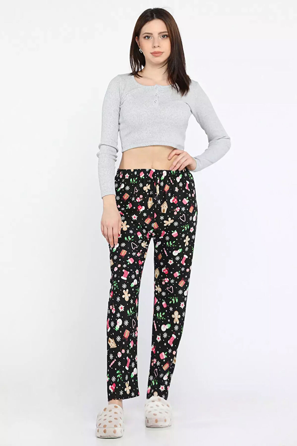 Kadın Desenli Polar Pijama Altı