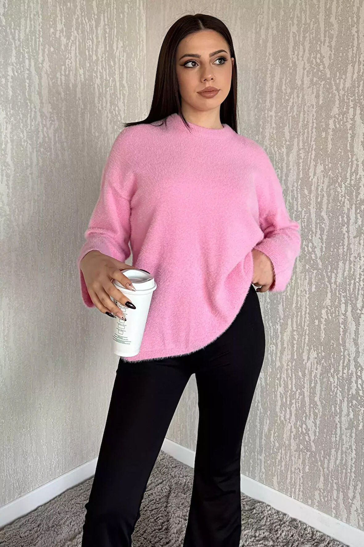 Bisiklet Yaka Kadın Sakallı Triko Kazak