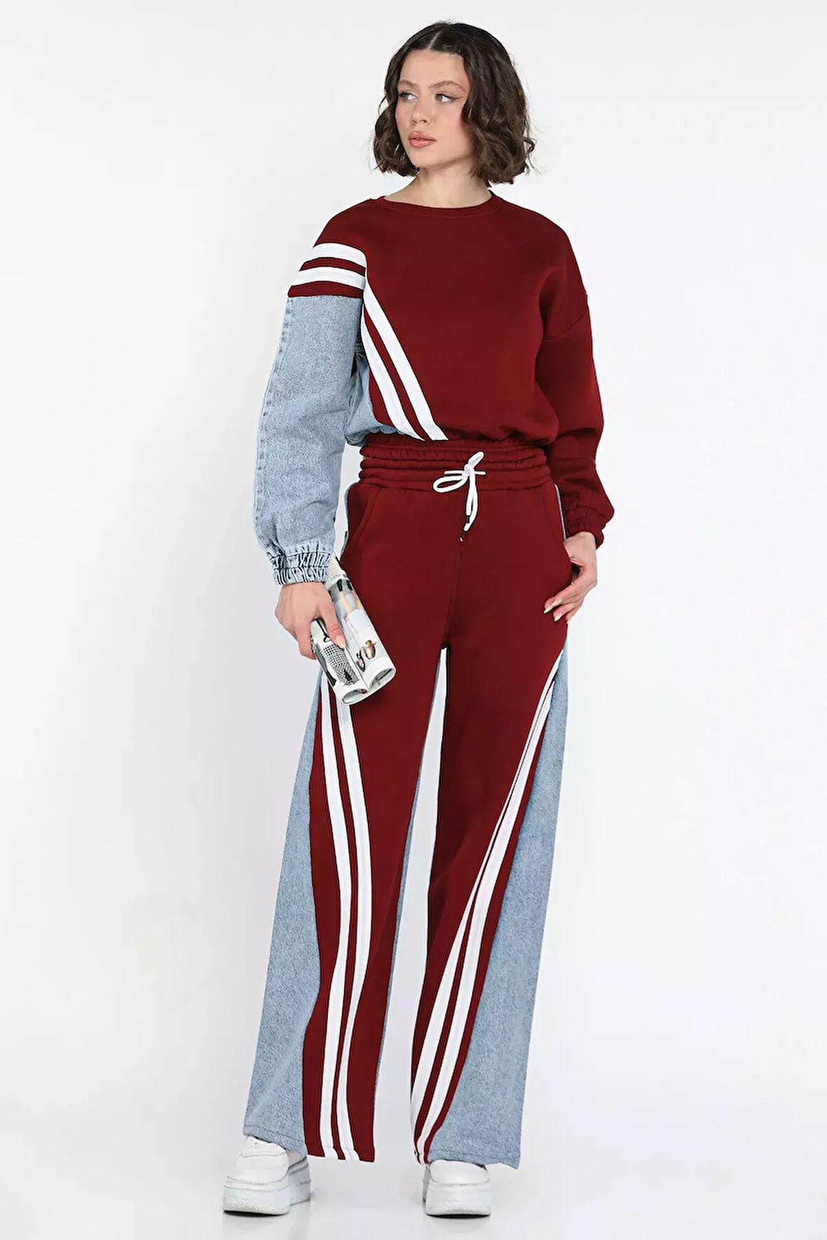 Kot Garnili Sweat Pantolon İkili Takım