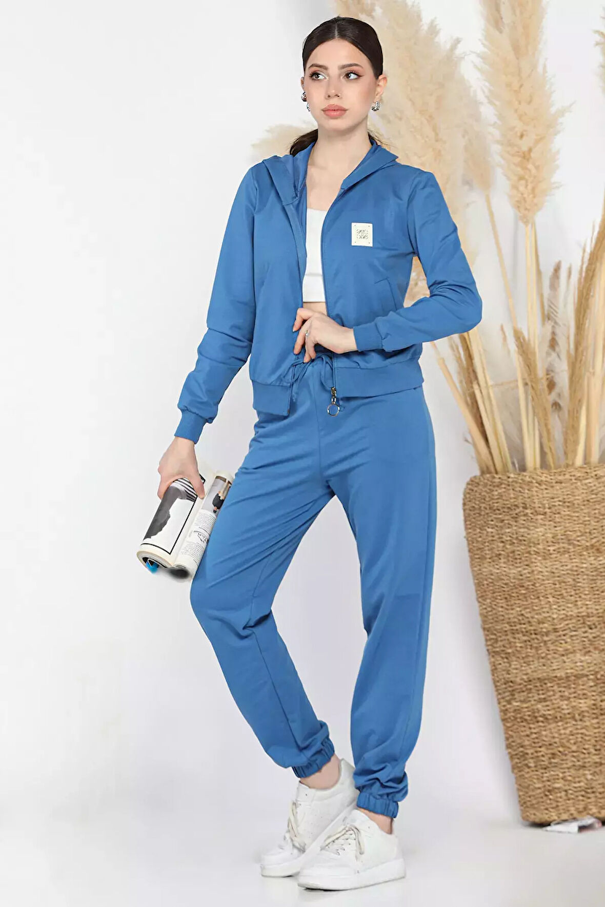 Kadın Kapüşonlu Fermuarlı Sweat Pantolon Eşofman Takımı