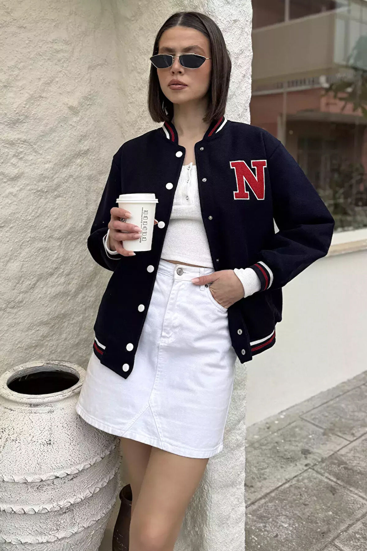 Kadın Şerit Detaylı Ön Çıtçıtlı Kolej Ceket