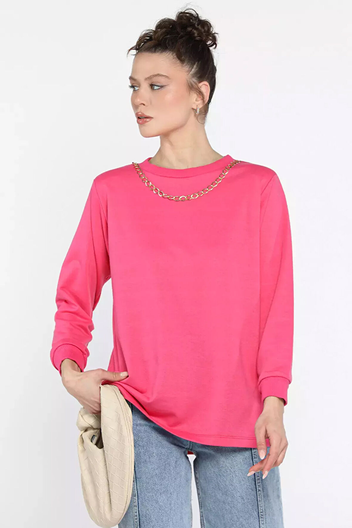 Kadın Bisiklet Yaka Aksesuar Detaylı Bluz