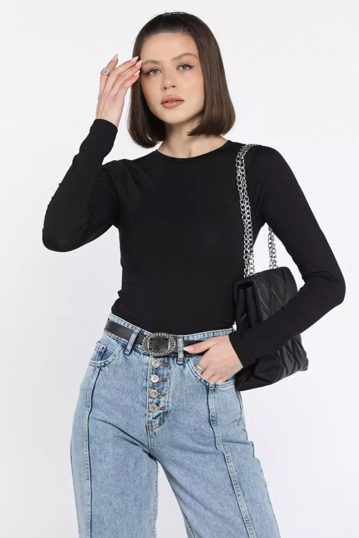 Bisiklet Yaka Kadın Body Bluz