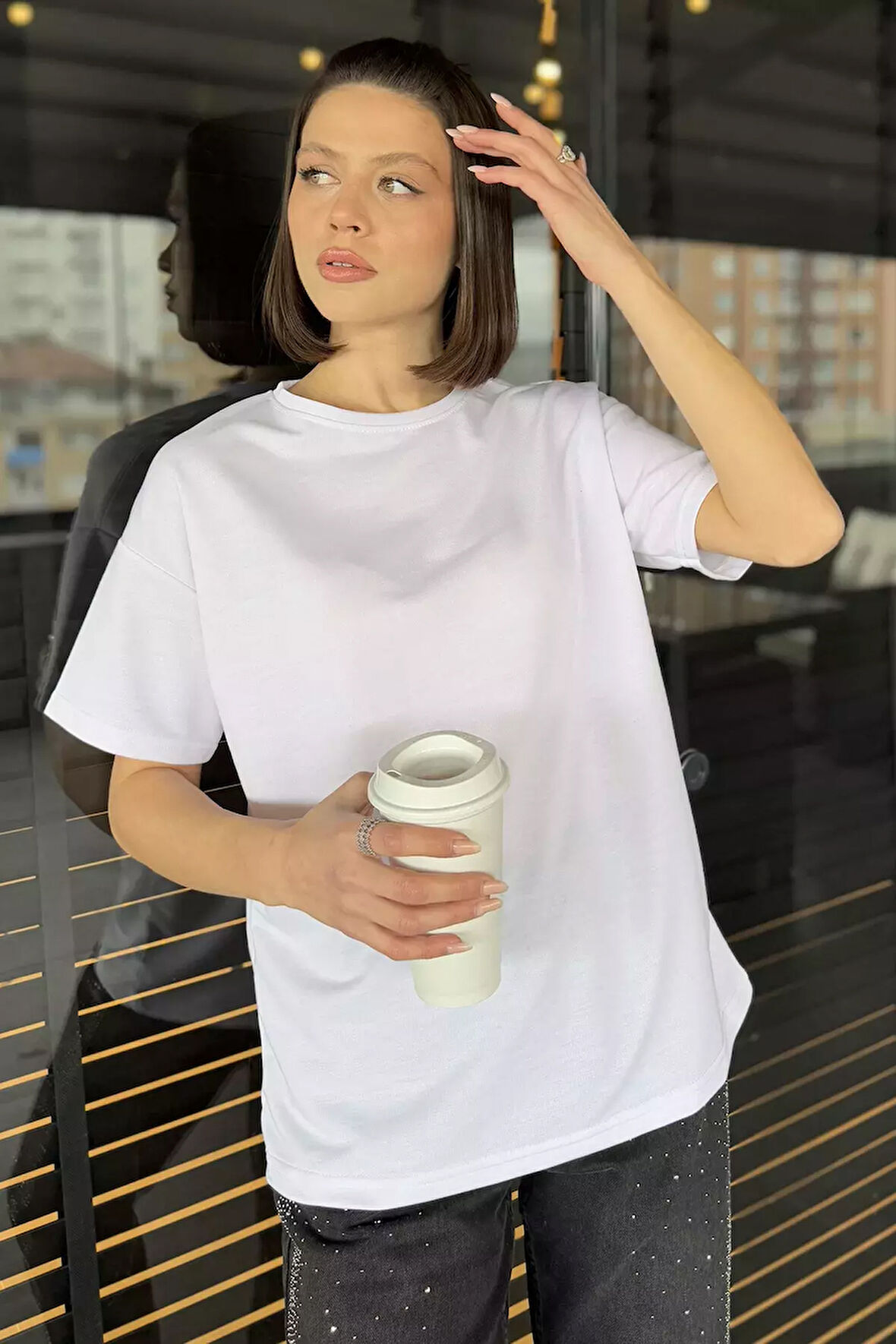 Kadın Bisiklet Yaka Basic Tişört