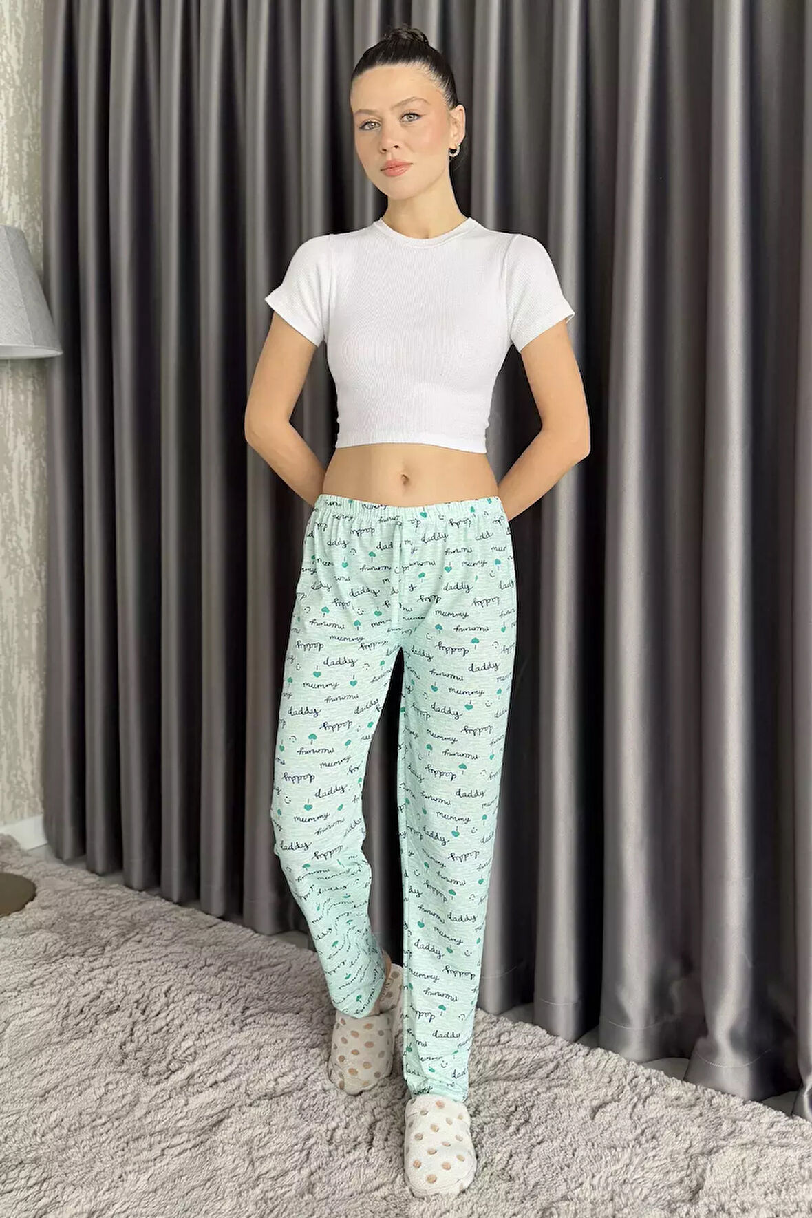 Kadın Bel Lastikli Desenli Pijama Altı