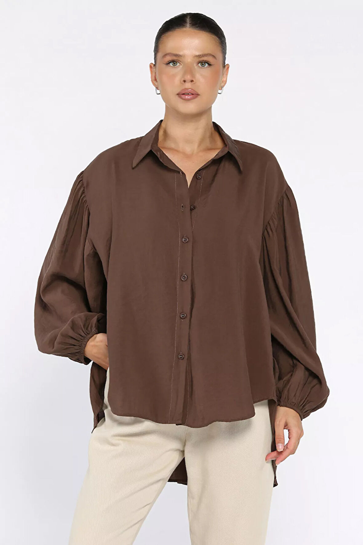 Pile Detaylı Kadın Salaş Gömlek