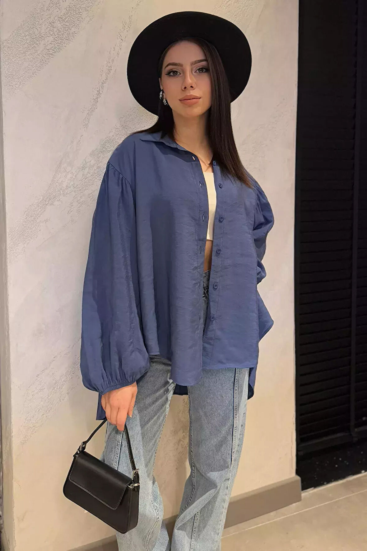 Pile Detaylı Kadın Salaş Gömlek