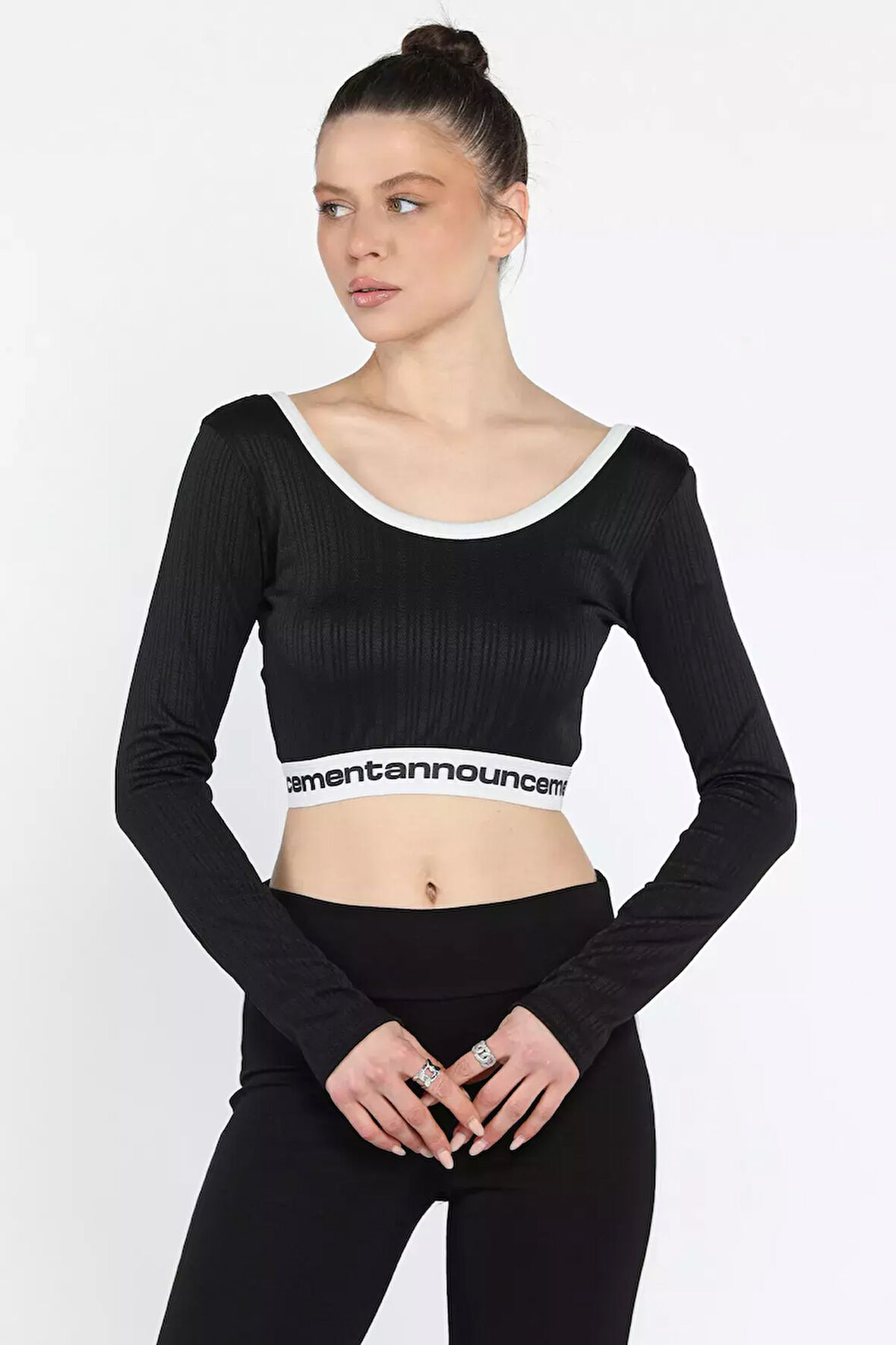 Bel Lastikli Yazı Baskılı Kadın Body Bluz