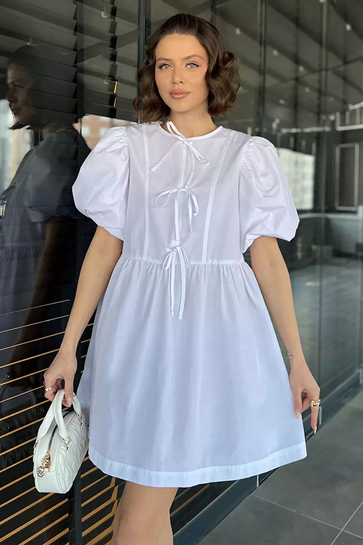 Kadın Ön Bağlamalı Prenses Kol Elbise