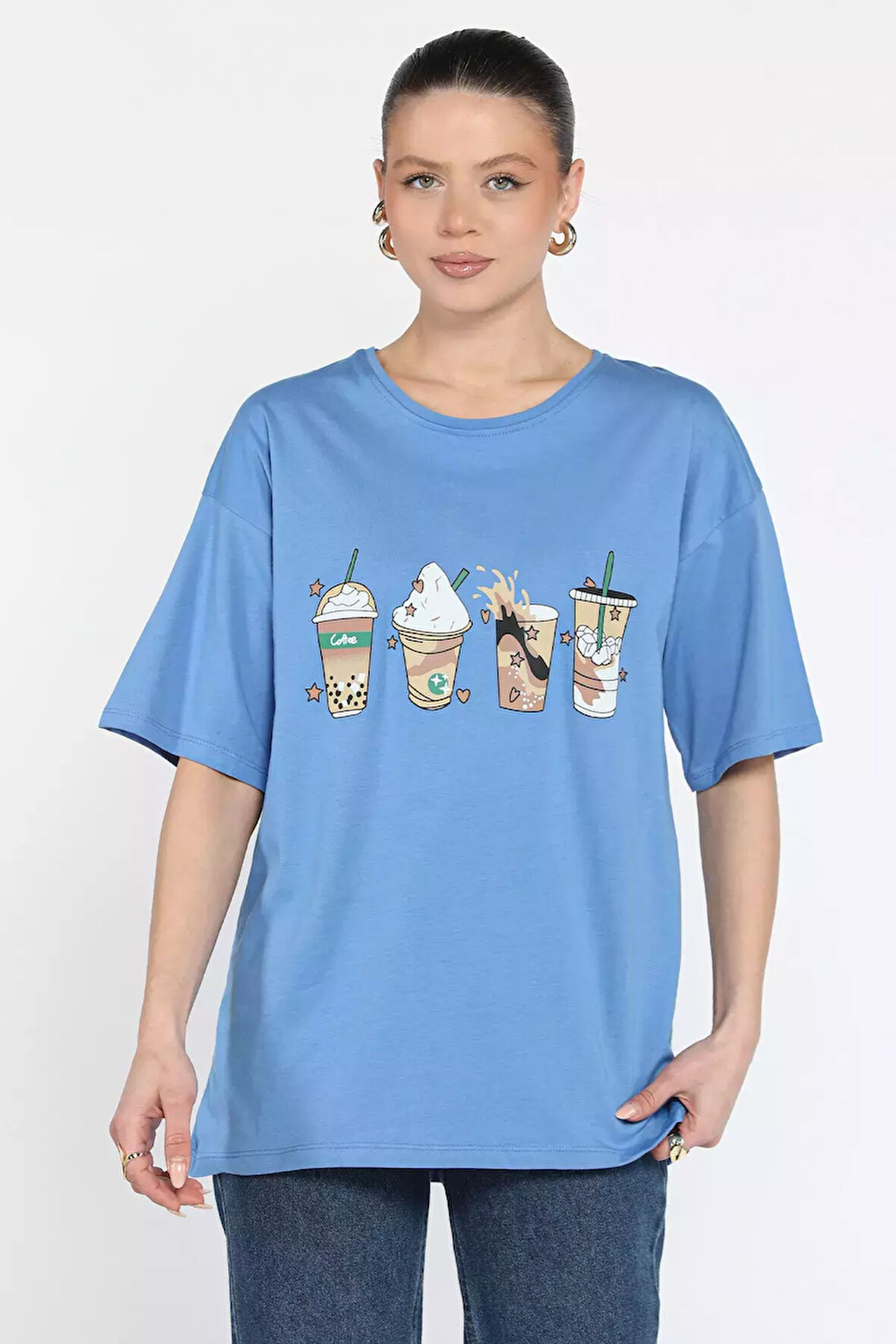 Bisiklet Yaka Ön Baskılı Kadın Tişört