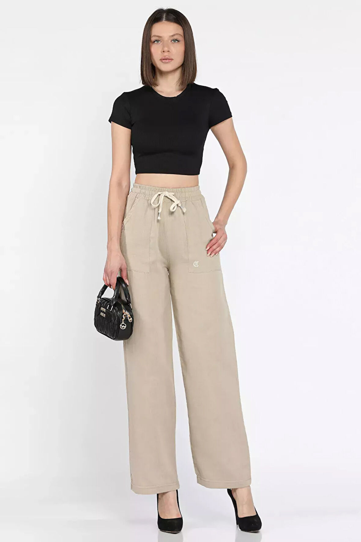 Bel Bağlamalı Kadın Bol Paça Pantolon