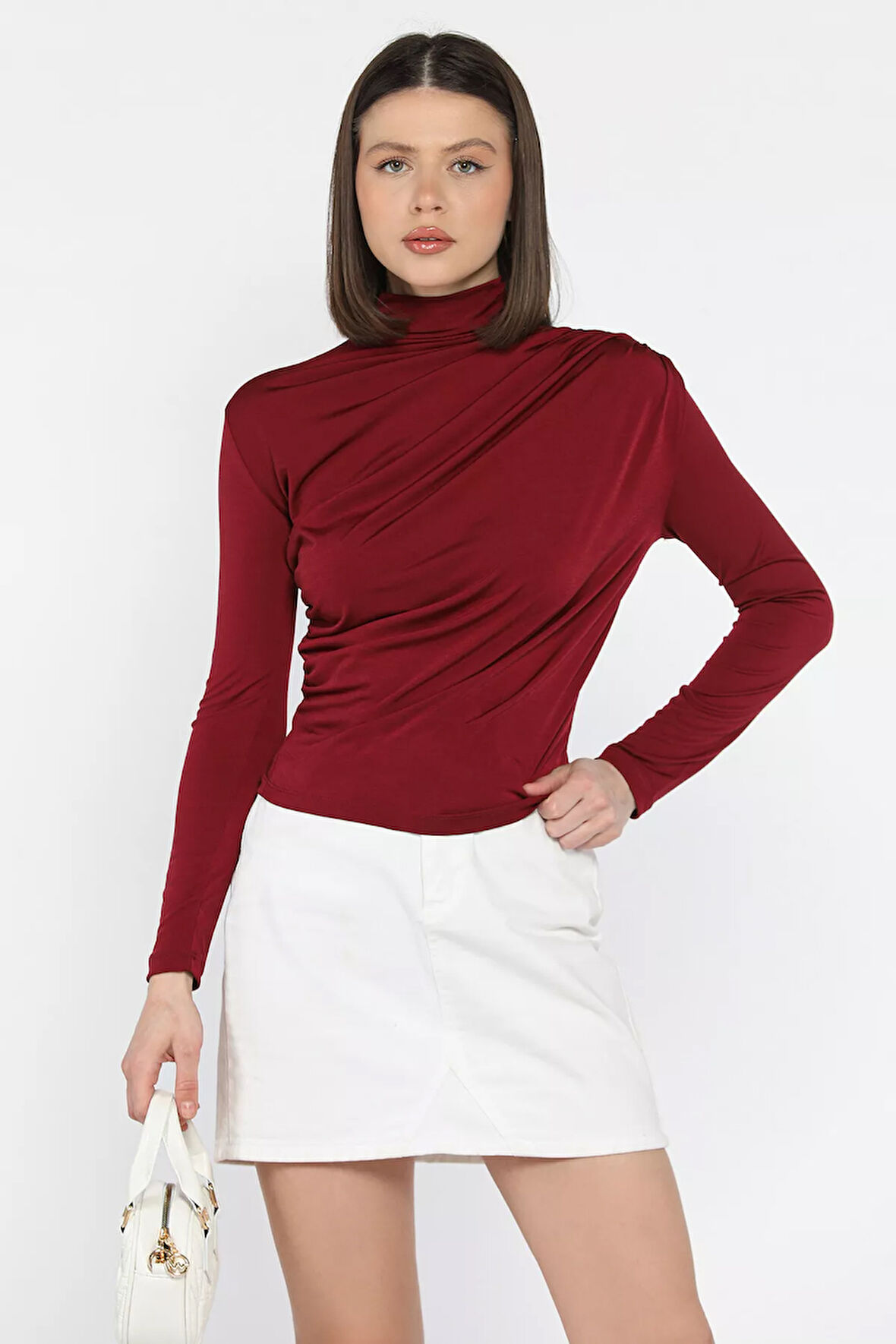 Omuz Ve Bel Drapeli Kadın Bluz