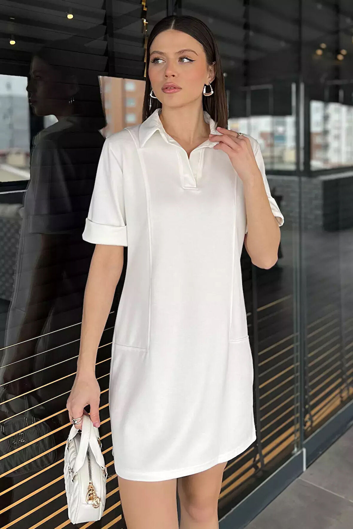 Polo Yaka Duble Kol Kadın Elbise