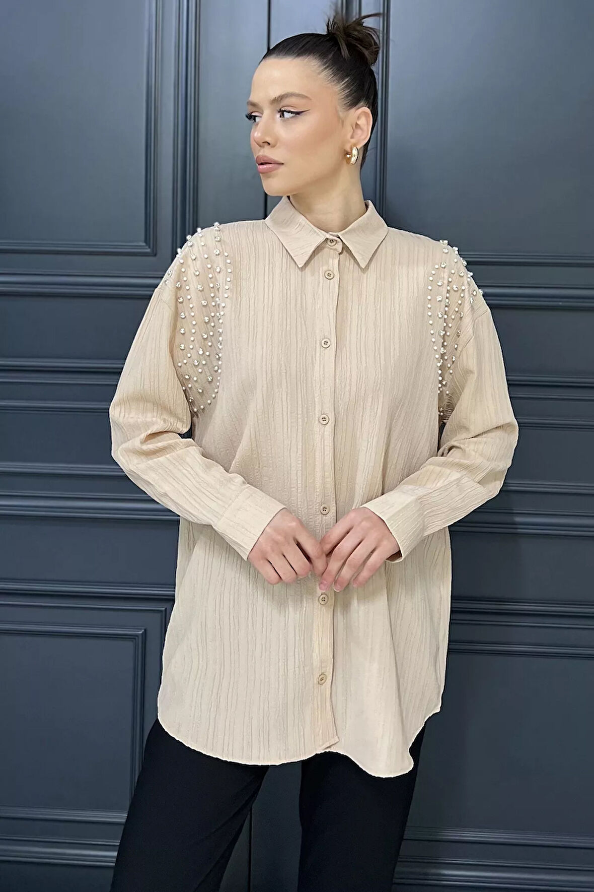 Omuz İncili Kadın Gömlek