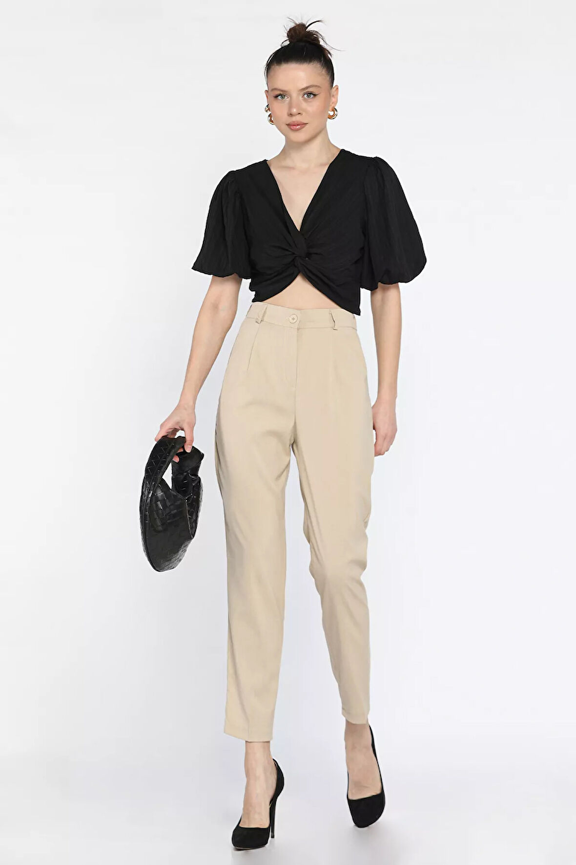 Kadın Yüksek Bel Kumaş Pantolon