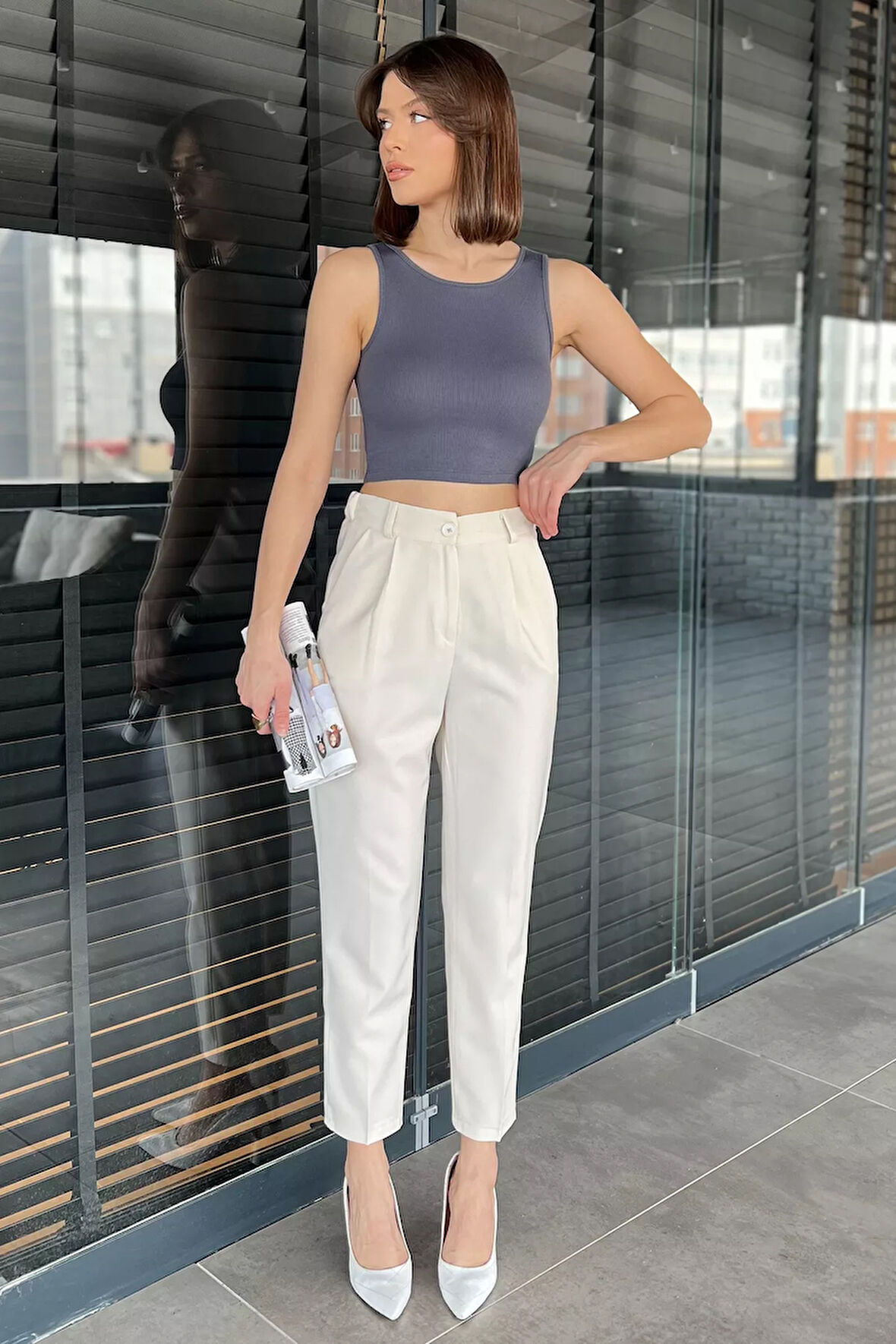 Kadın Yüksek Bel Kumaş Pantolon